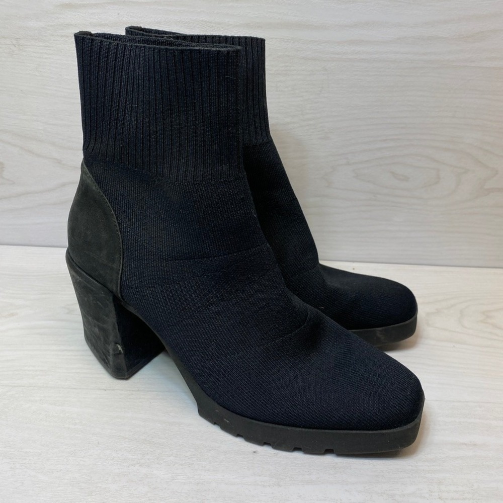 Eileen Fisher Womens 10 Sock Boot Block Heel Black Knit Stretch Ankle Lug Sole